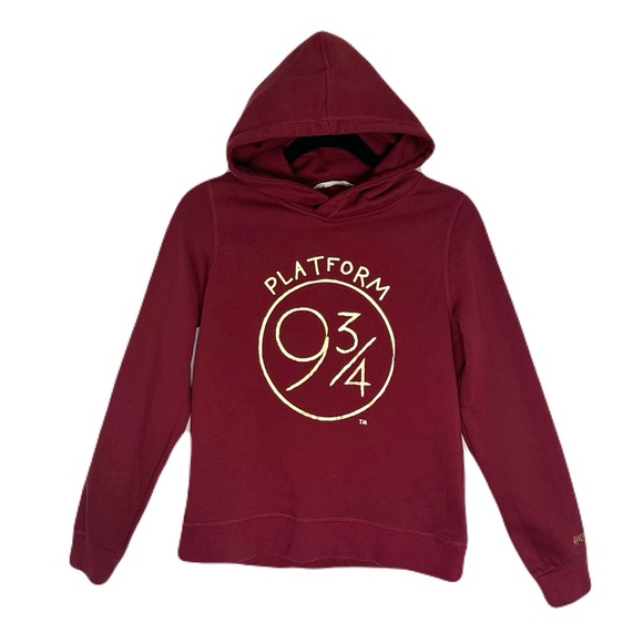 H&M Harry Potter Maroon Hoodie with Gold Print Platform 9 3/4 Cotton Blend - Picture 1 of 7